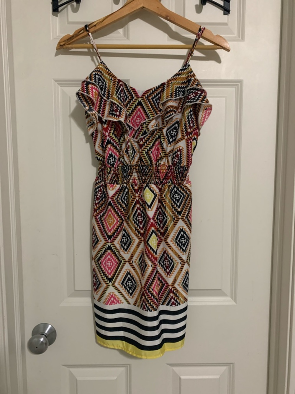 Love Reign Multicolor Diamond Print Mini Dress — Pink, Yellow, Black, White